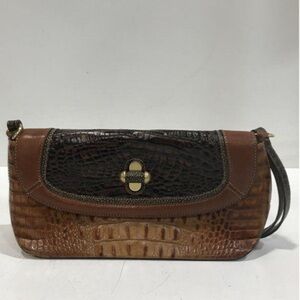 Women’s Brahmin Melbourne Turnlock Brown Crocodile Embossed Leather Shoulder Bag